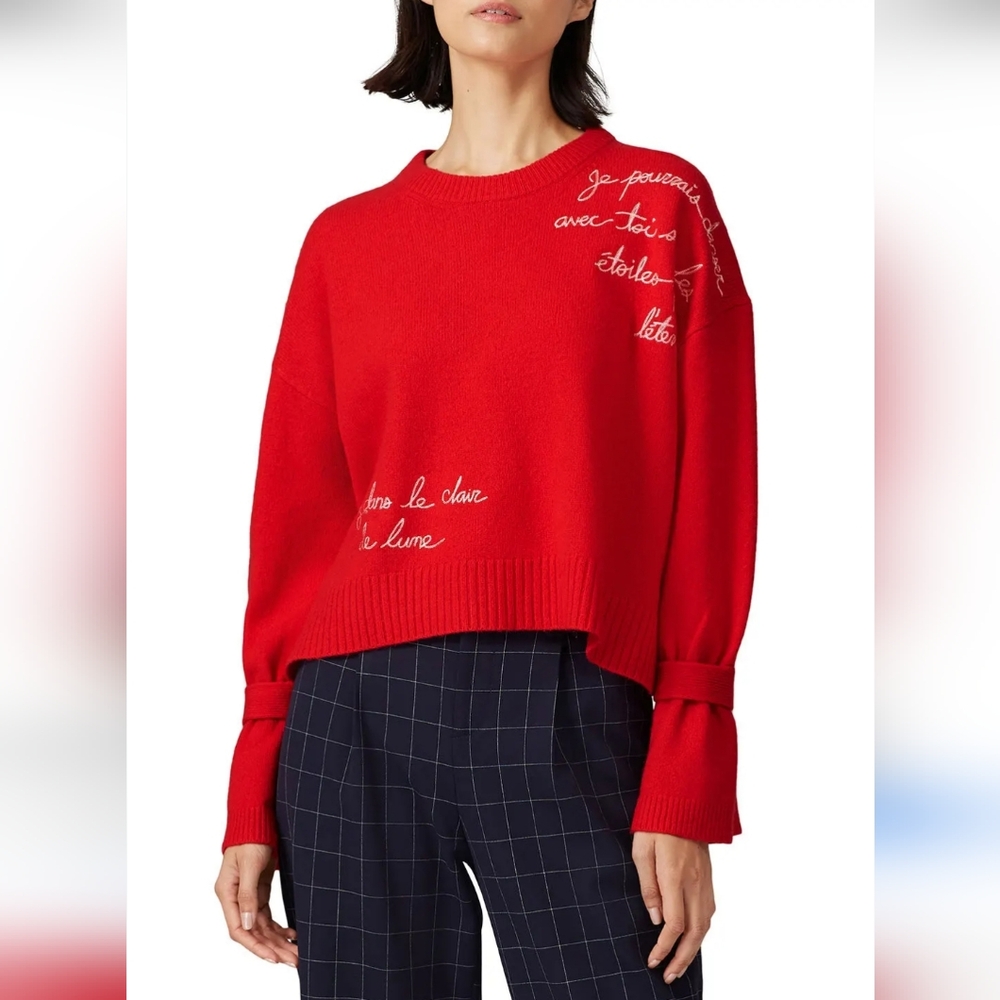 Cinq A Sept Josephine Red French Print Sweater Size M